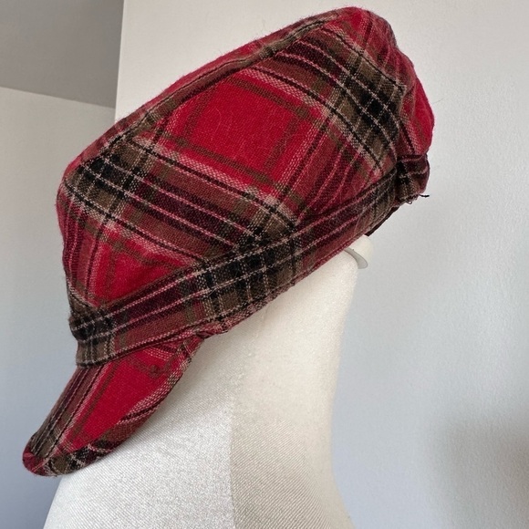 Red plaid wool blend newsboy cap hat - Picture 2 of 5